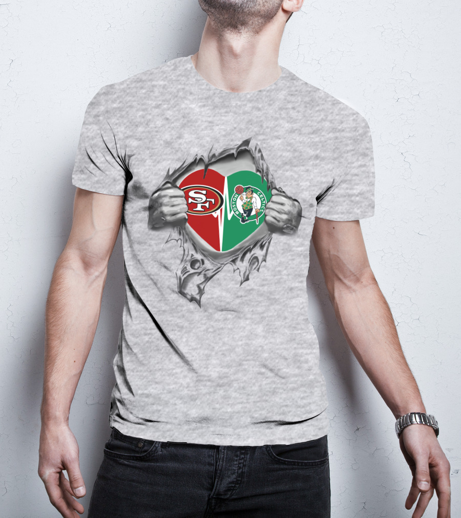 49ers Celtics Heart Logo Peeking Through T-Shirt