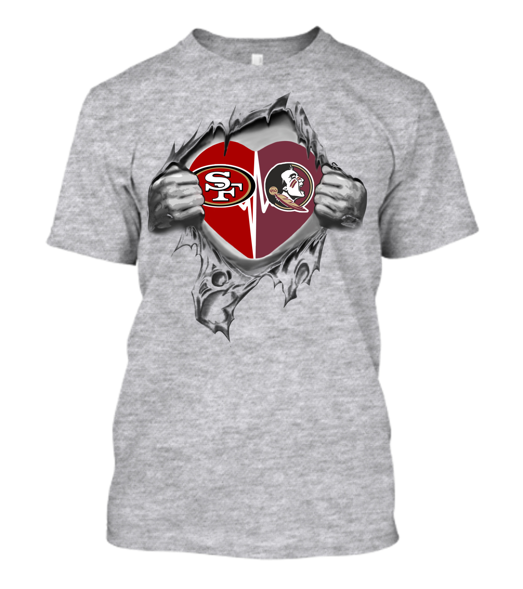 49ers Florida State Seminoles Heartbeat Passion Fan Tribute T-Shirt