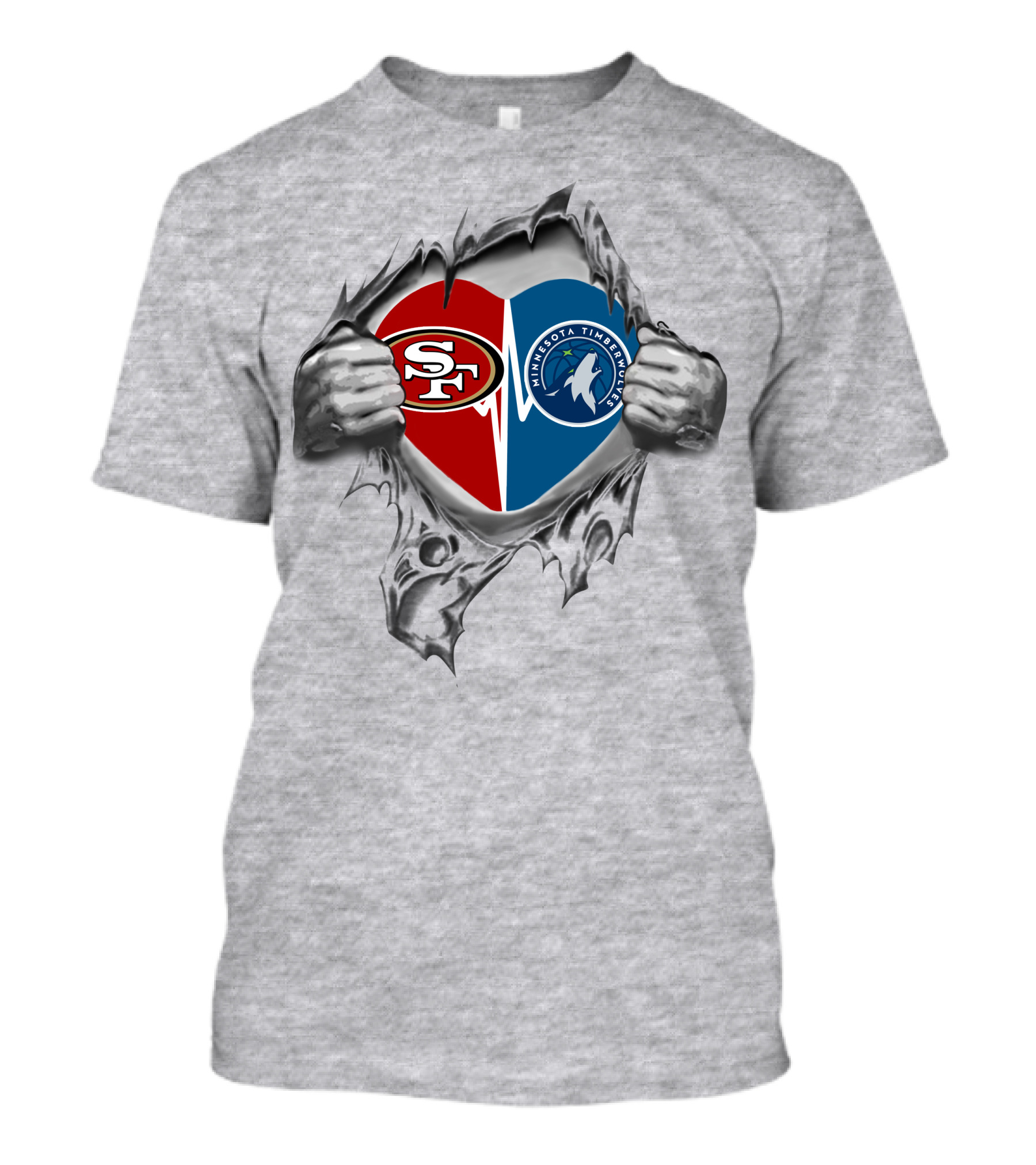 49ers Minnesota Timberwolves Heart Rip T-Shirt