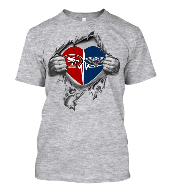 49ers New Orleans Pelicans Heart Logo Burst T-Shirt