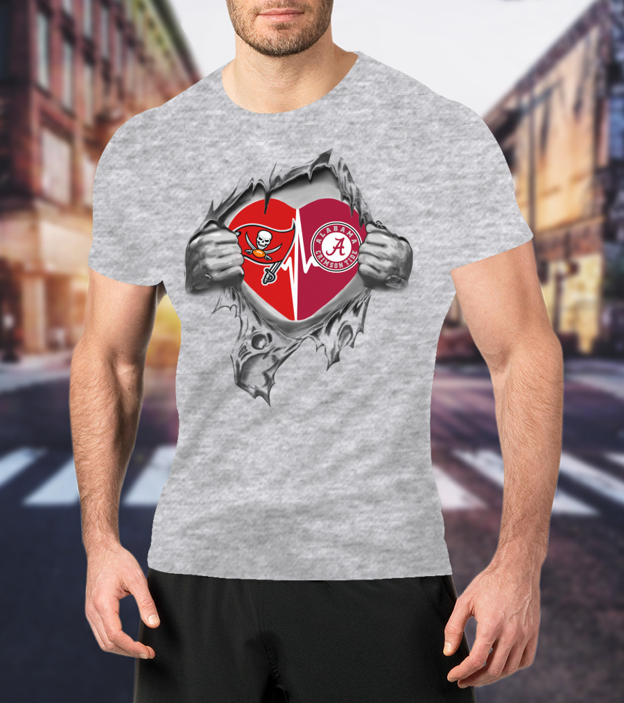 Buccaneers Alabama Crimson Tide Heart Symbol With Torn Fabric T-Shirt