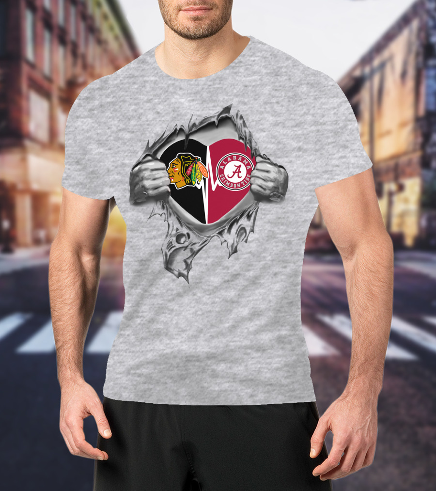 Chicago Blackhawks And Alabama Crimson Tide Heart T-Shirt