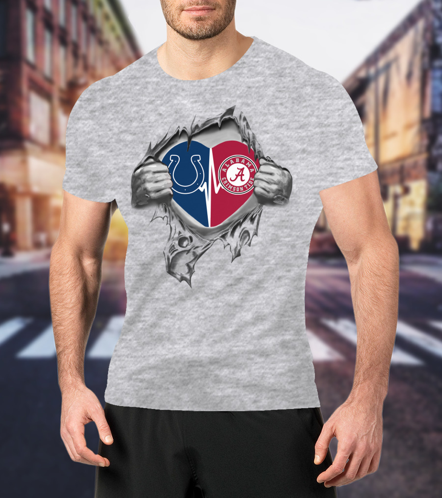Colts Alabama Crimson Tide Heart Logo Ripped T-Shirt