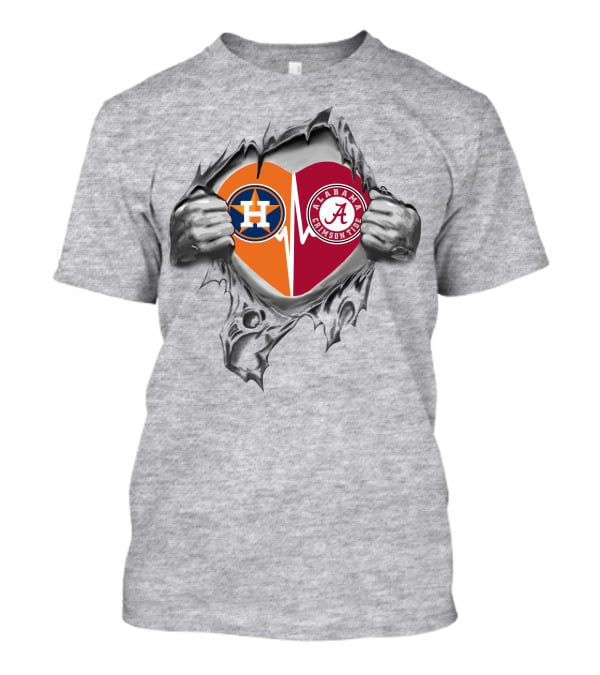 Houston Astros Alabama Crimson Tide Heartbeat Logo Fan T-Shirt