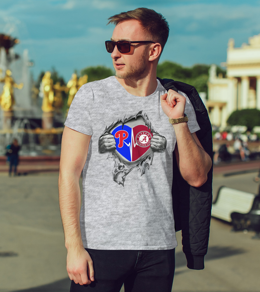 Philadelphia Phillies Alabama Crimson Tide Heart T-Shirt