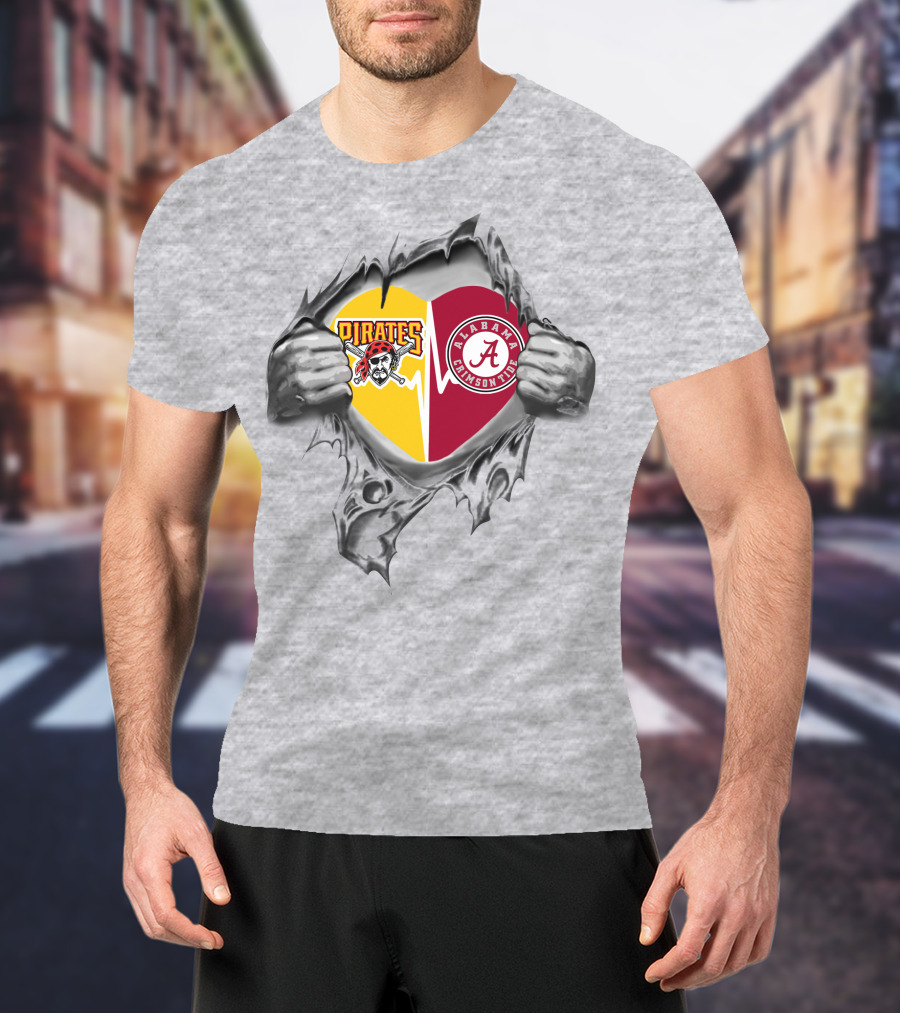 Pittsburgh Pirates Alabama Crimson Tide Heart T-Shirt