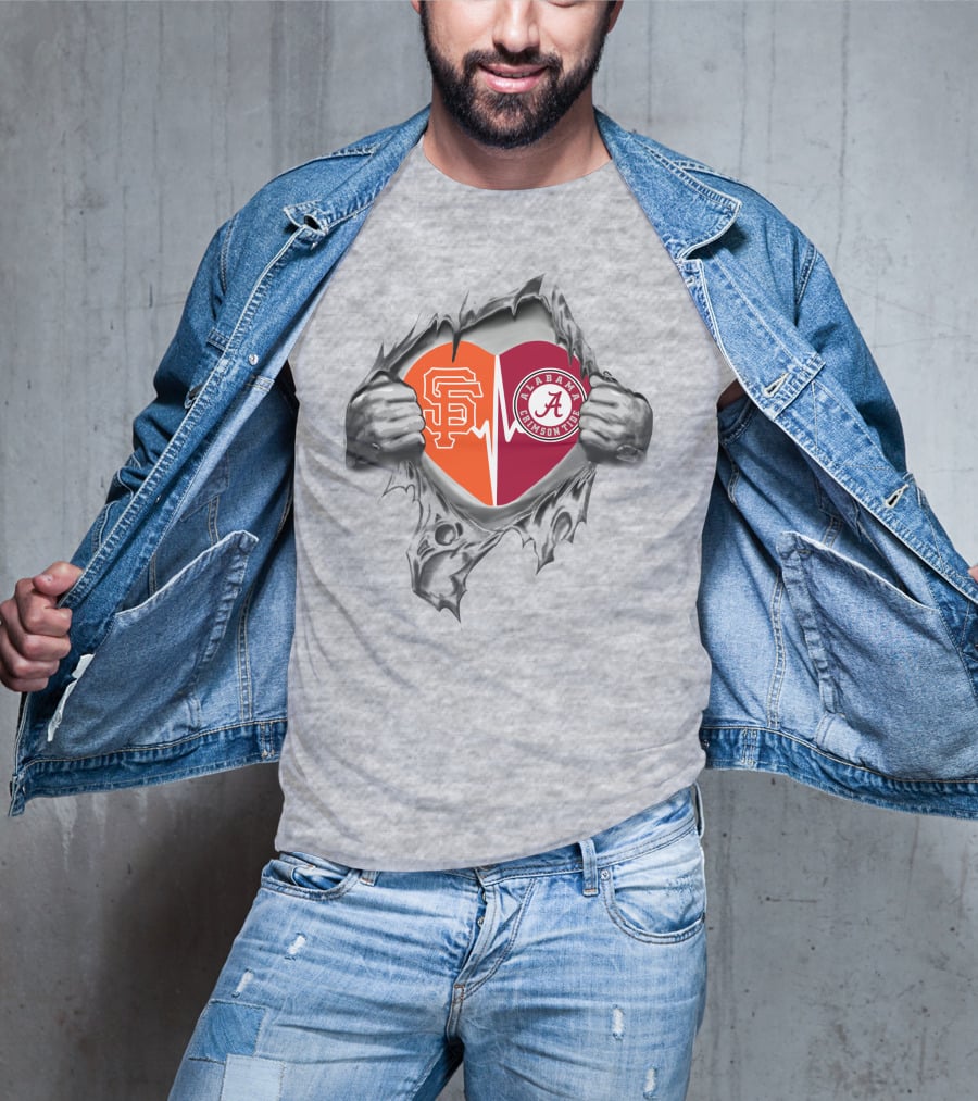 San Francisco Giants Alabama Crimson Tide Heart Logo Fusion T-Shirt
