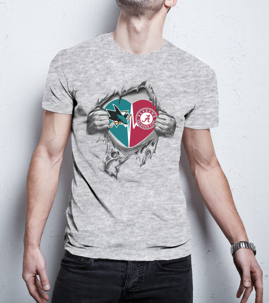 San Jose Sharks Alabama Crimson Tide Heart T-Shirt