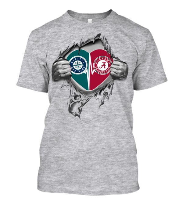 Seattle Mariners Alabama Crimson Tide Heart T-Shirt