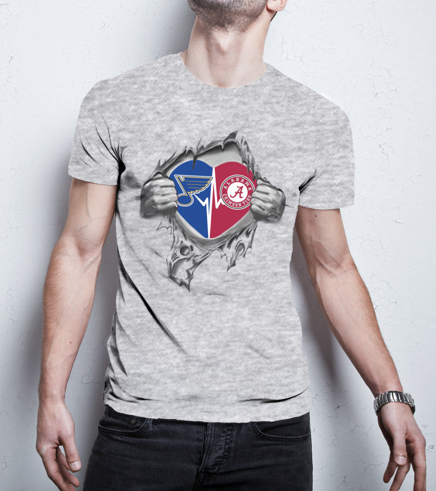 St Louis Blues Alabama Crimson Tide Heart Logo Passion Fan Pride T-Shirt