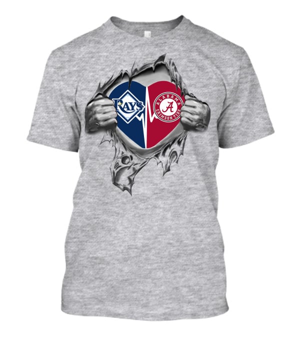 Tampa Bay Rays Alabama Crimson Tide Heart Logos Passion T-Shirt