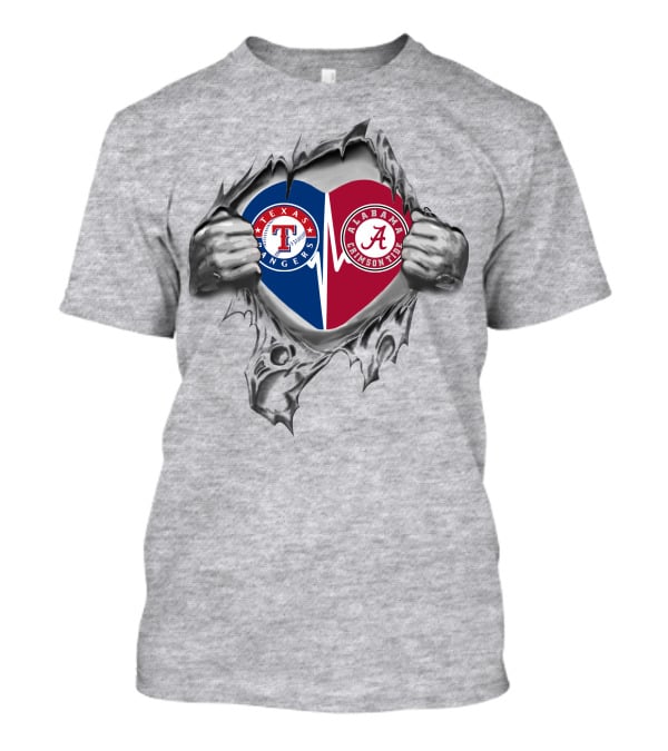 Texas Rangers Alabama Crimson Tide Heart Torn Open T-Shirt
