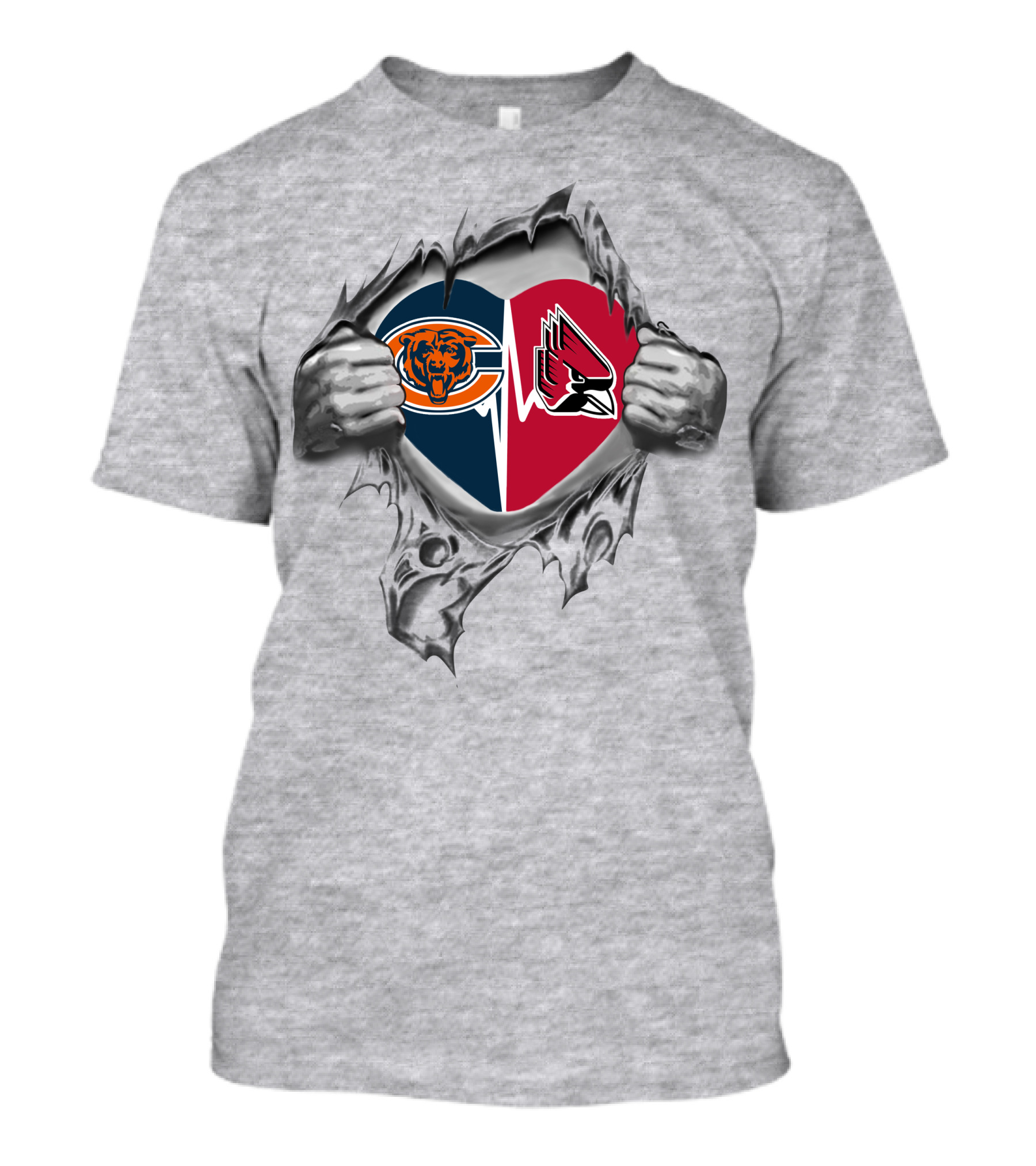 Bears Ball State Cardinals Heart Logo Torn T-Shirt