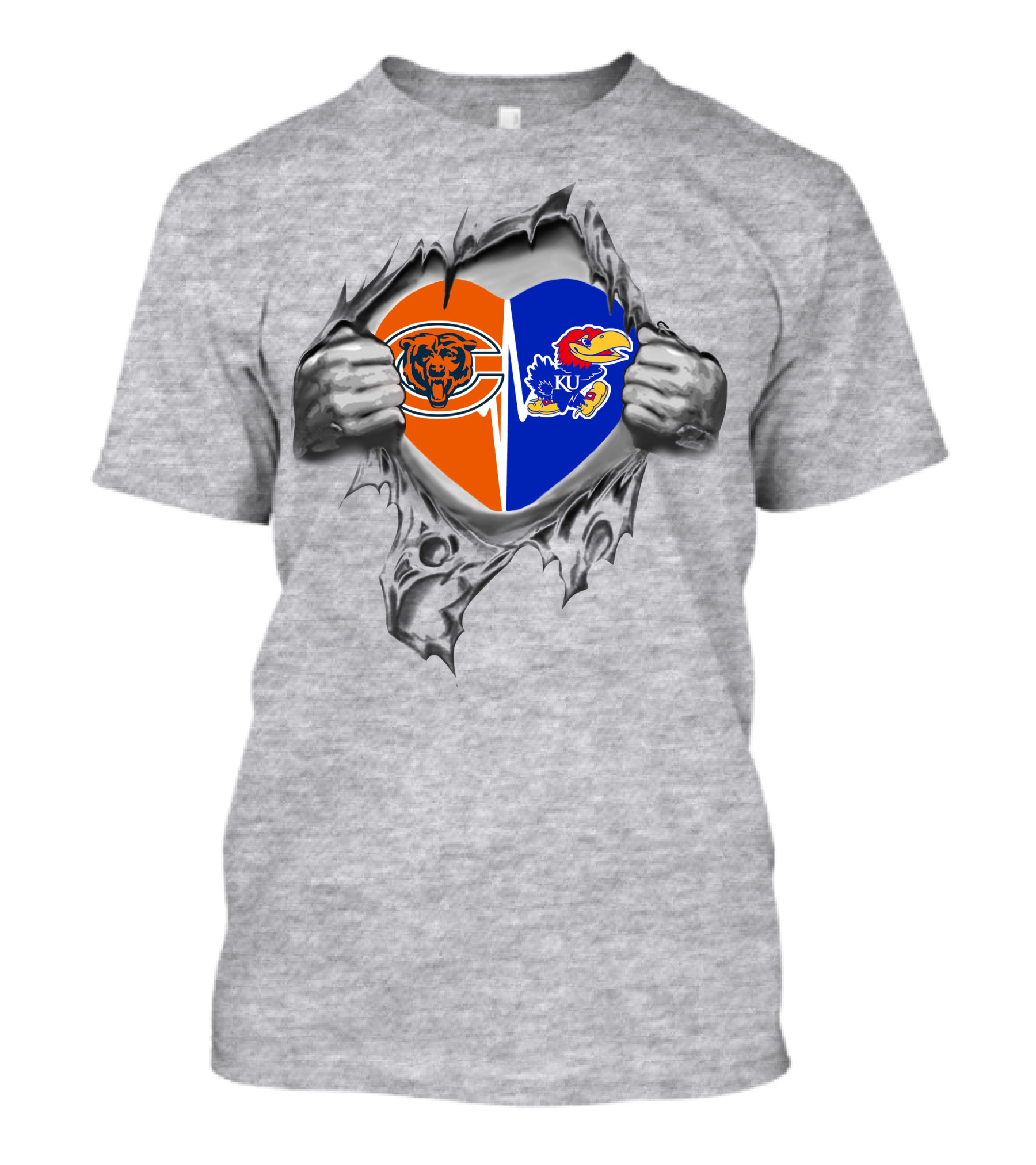 Bears Kansas Jayhawks Heart Logo Split T-Shirt