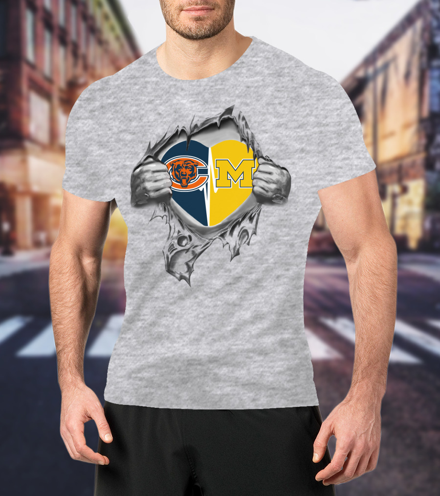 Bears Michigan Wolverines Heart Chicago Football U Of M Loyalty T-Shirt