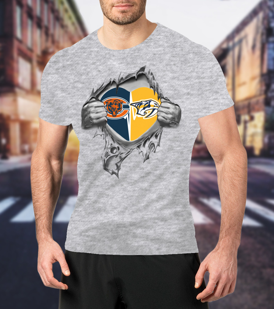Chicago Bears Nashville Predators Heart T-Shirt