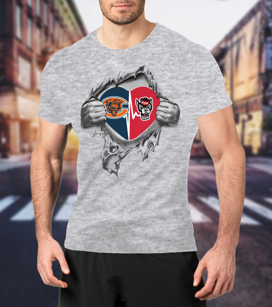 Bears Nc State Wolfpack Heart Torn Open Logos T-Shirt