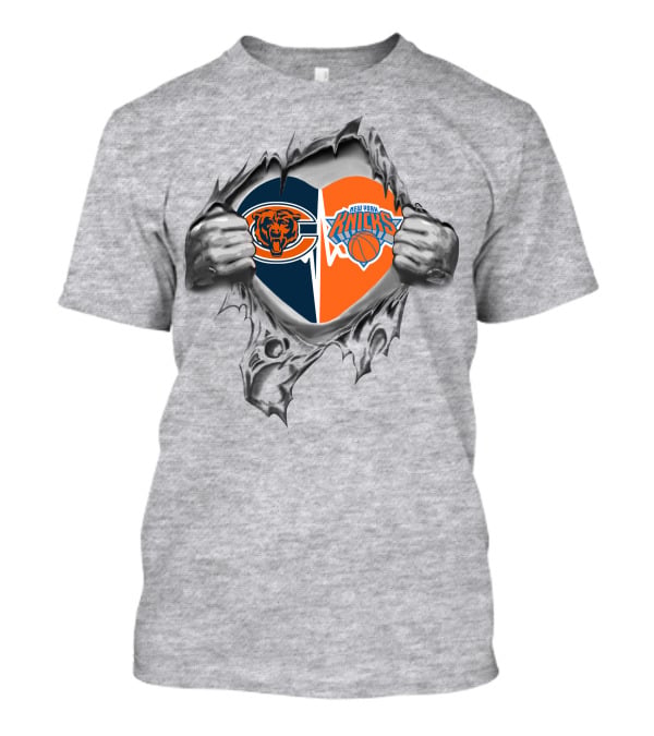 Chicago Bears New York Knicks Heart Logo Tear T-Shirt