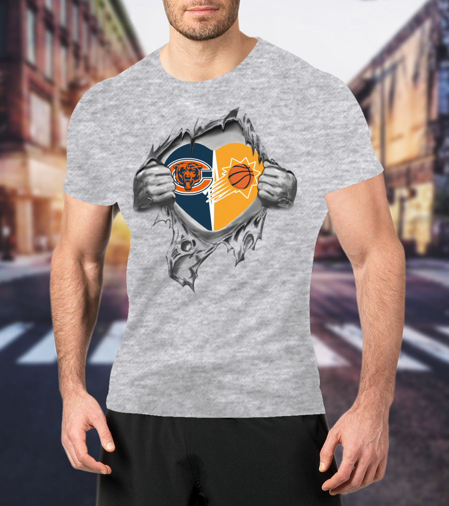 Bears Phoenix Suns Heart Logo Combination With Hands Peeling Back Fabric T-Shirt