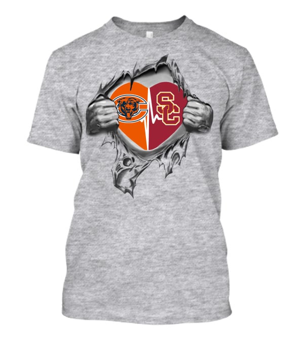 Bears Usc Trojans Heart Logo Split T-Shirt