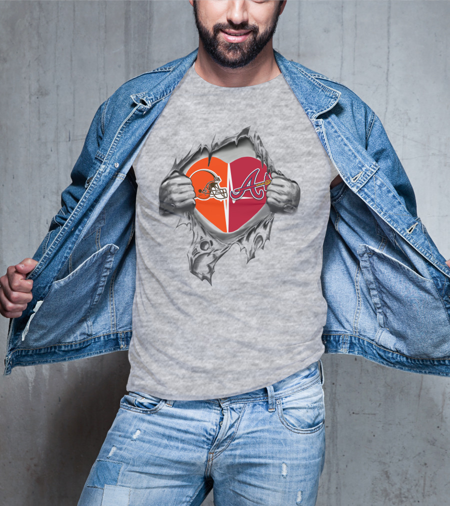 Browns Atlanta Braves Love Heart Split T-Shirt
