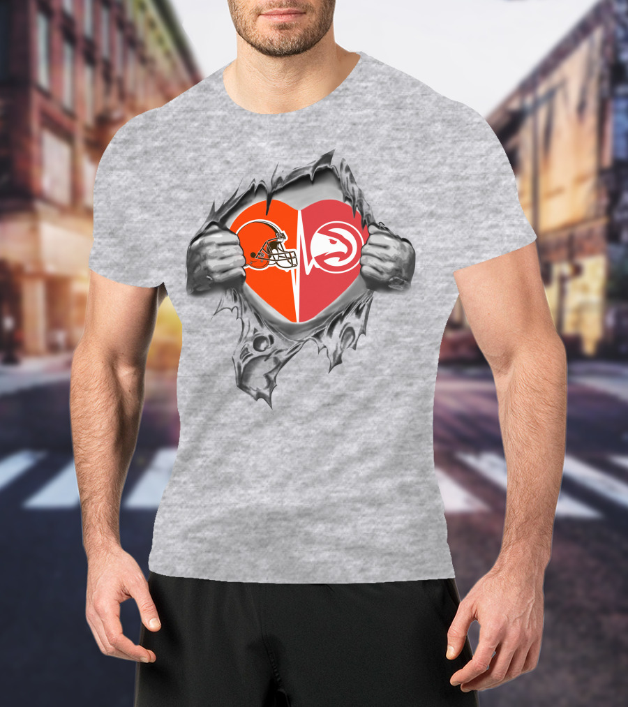 Browns Atlanta Hawks Heart Logo Passion Football Basketball Fan Pride T-Shirt