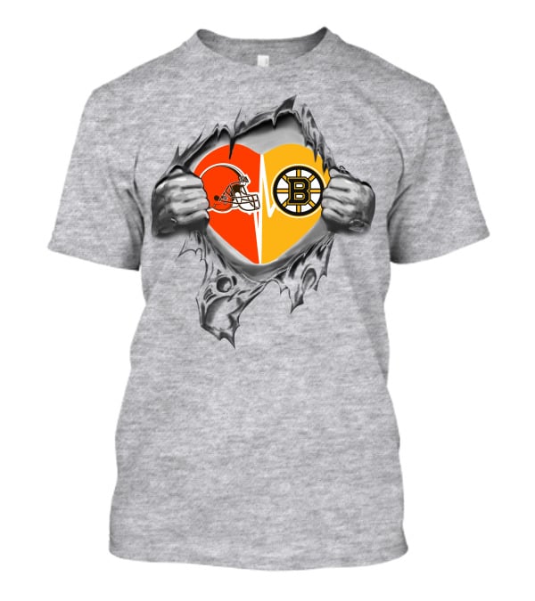 Browns Boston Bruins Heart Helmet Split T-Shirt