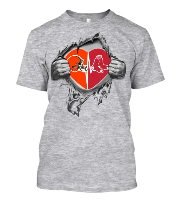 Browns Boston Red Sox Heart Split Football Baseball Loyalty T-Shirt