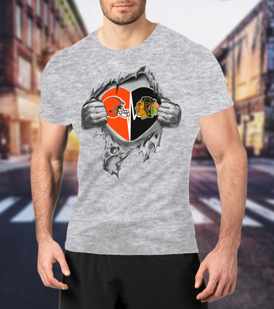 Browns Chicago Blackhawks Heart Logo Torn T-Shirt