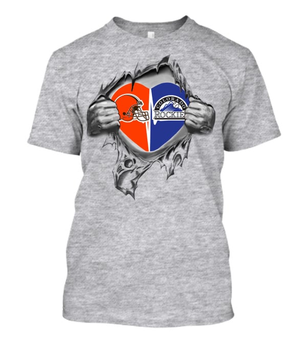 Browns Colorado Rockies Heart With Logos And Ripped Skin T-Shirt