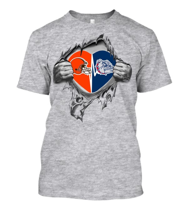 Browns Gonzaga Bulldogs Heart Torn Logo Fusion T-Shirt