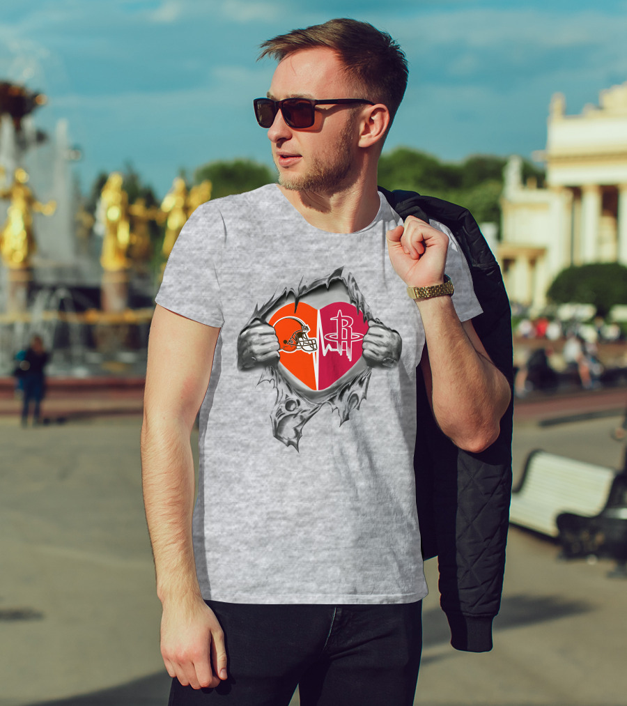 Browns Houston Rockets Heart Torn Open Passion T-Shirt