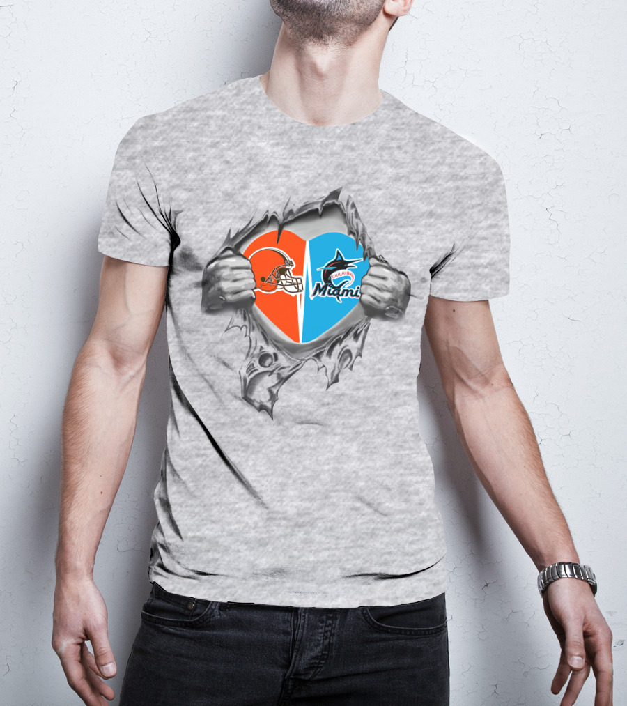 Browns Miami Marlins Heart Logo Reveal T-Shirt