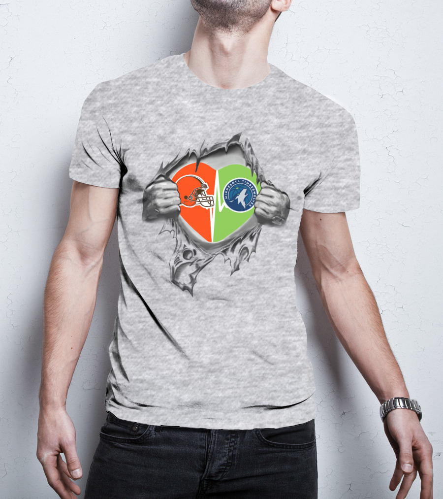 Browns Minnesota Timberwolves Heart Logo Ripped Skin T-Shirt