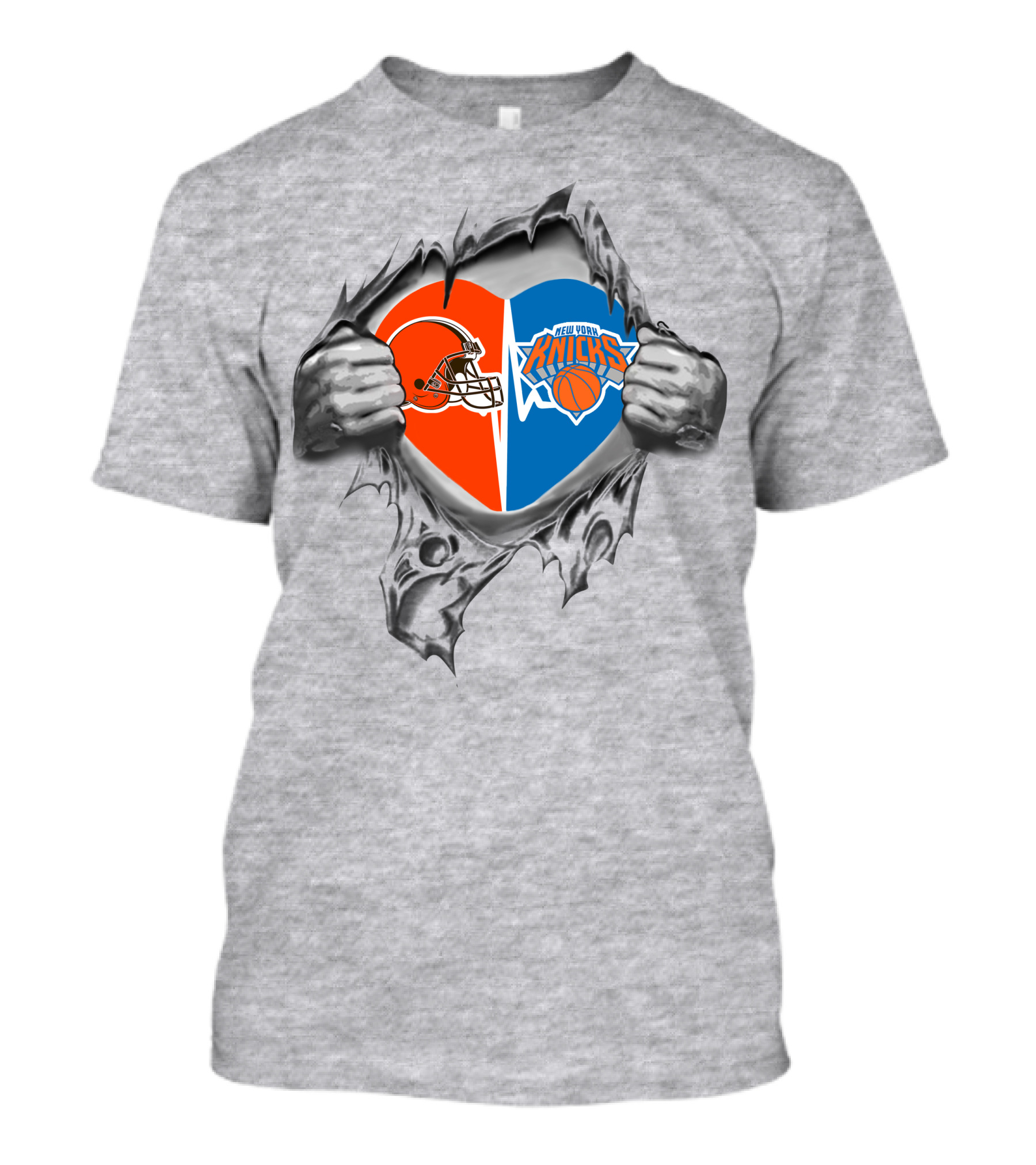 Cleveland Browns New York Knicks Heart Duo Fan Pride T-Shirt