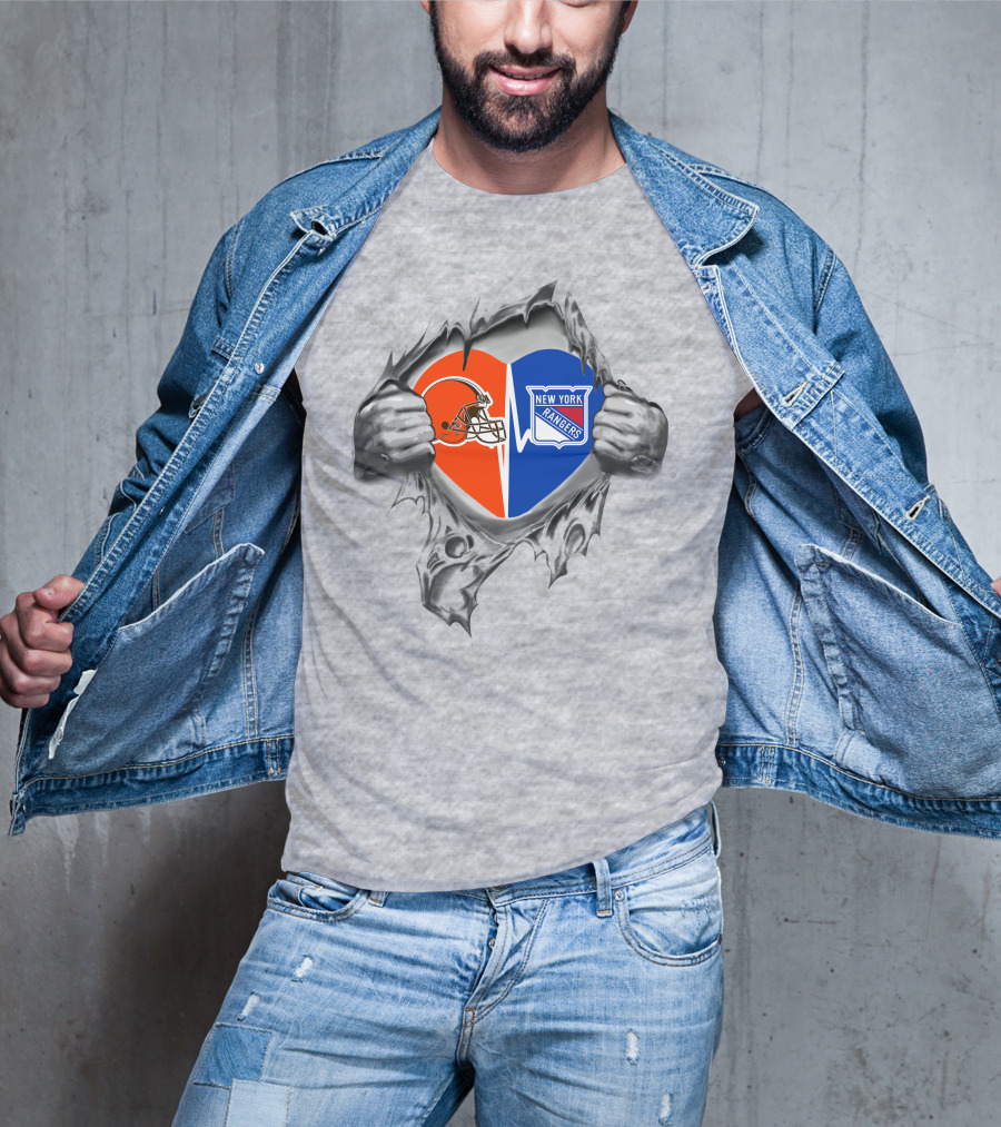 Browns New York Rangers Helmet Heart T-Shirt