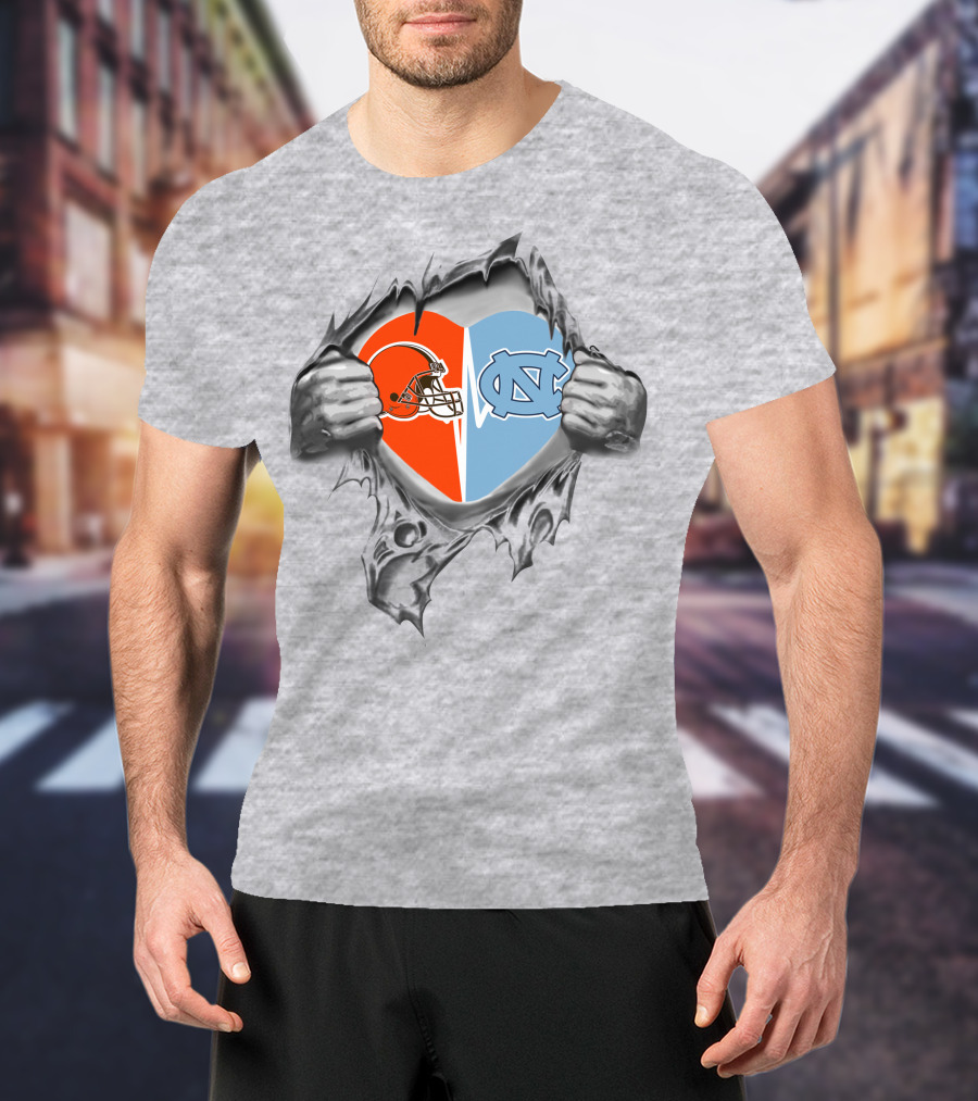 Browns North Carolina Tar Heels Heart Symbol Fusion T-Shirt