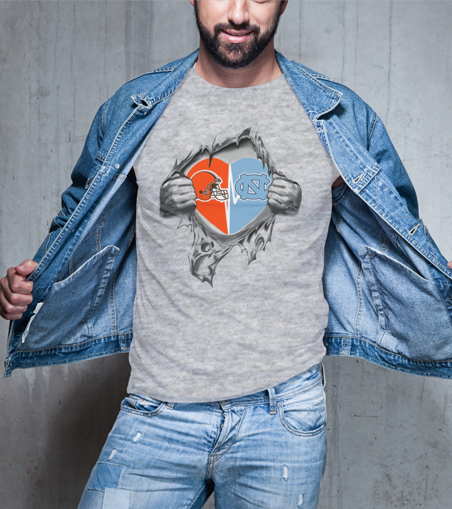 Browns North Carolina Tar Heels Heart Symbol Fusion T-Shirt