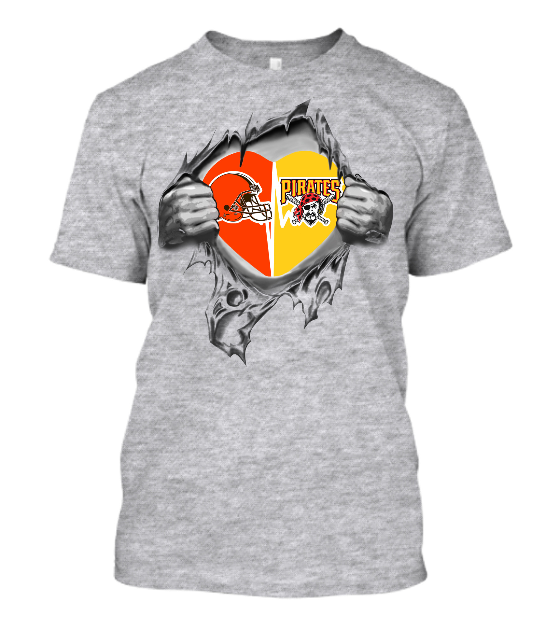 Browns Pirates Heart Logos Cleveland Pittsburgh Fan Pride T-Shirt