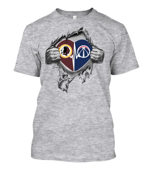 Washington Redskins Wizards Heartbeat Logo Rip T-Shirt