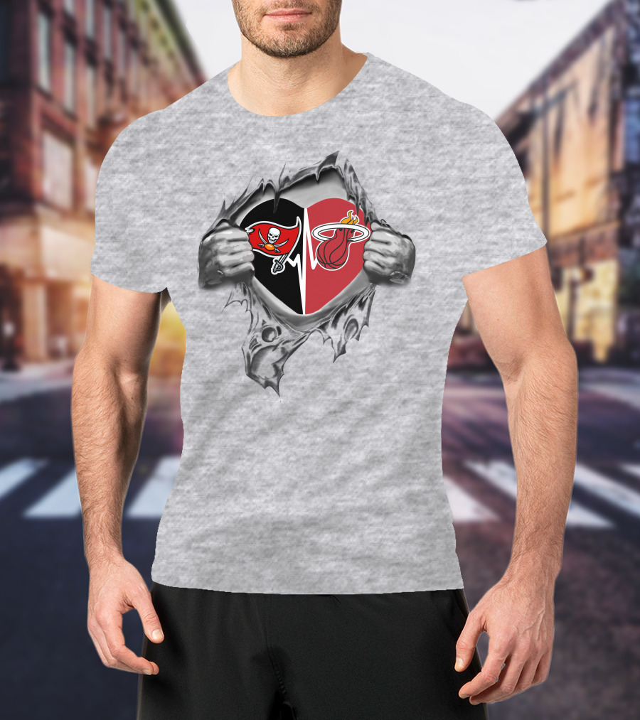 Buccaneers And Miami Heat Heartbeat Passion T-Shirt