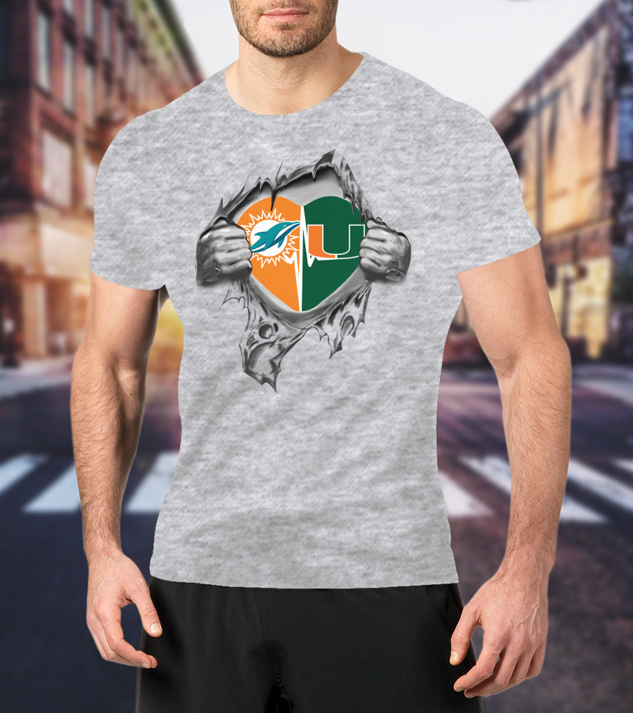 Miami Dolphins Heart Miami Hurricanes It's In My Heart T-Shirt
