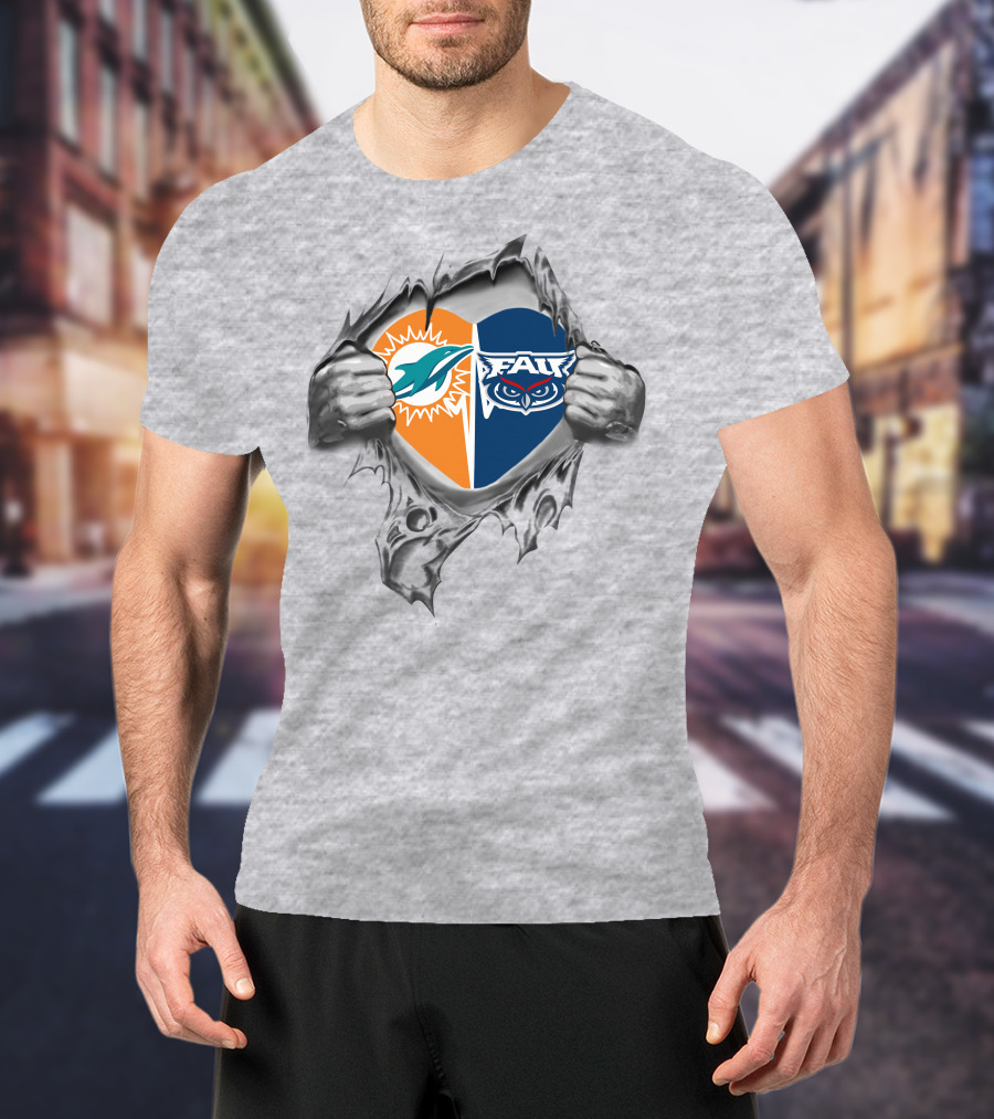 Miami Dolphins And Florida Atlantic Owls United In My Heart T-Shirt