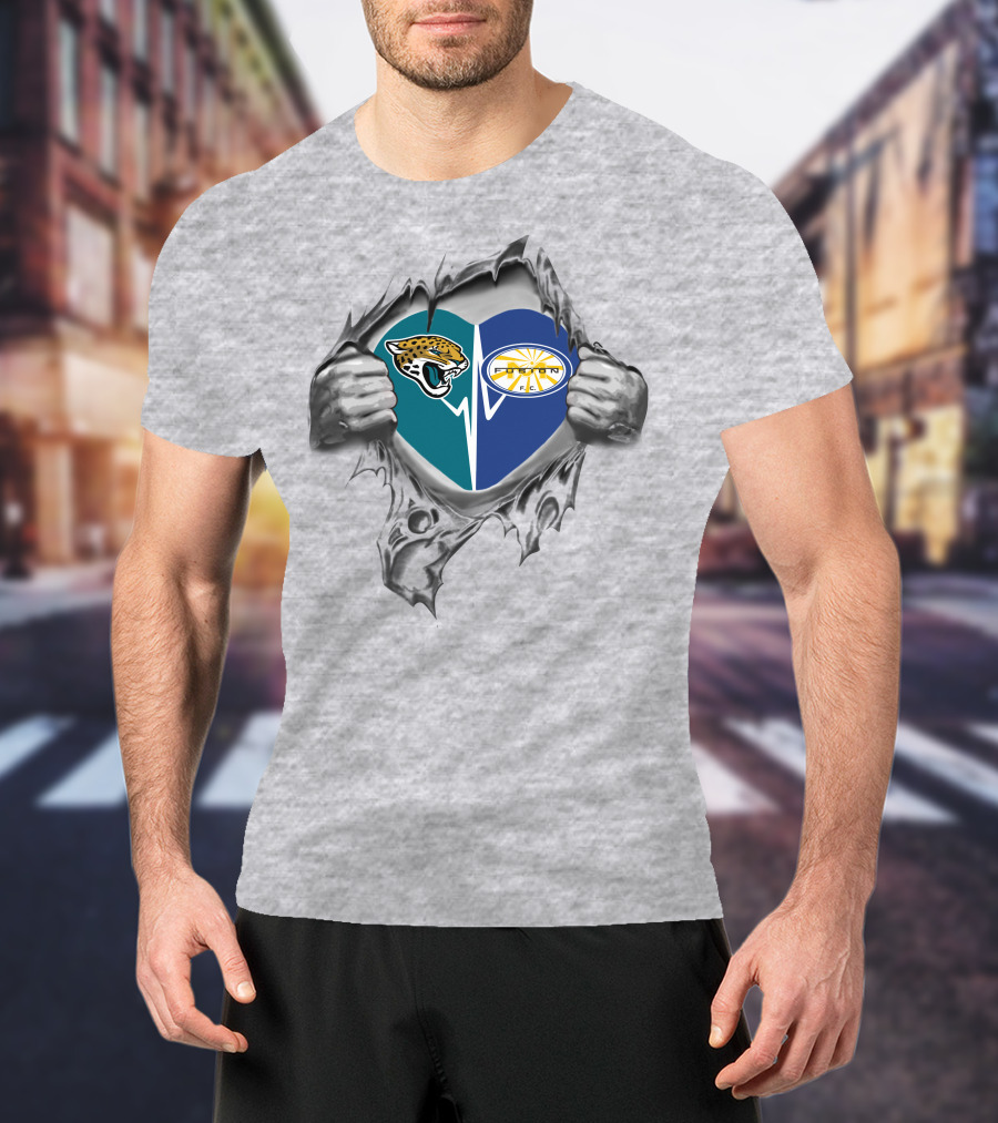 Jacksonville Jaguars And Miami Fusion Heart Design 39 Jaguars It's In My Heart T-Shirt