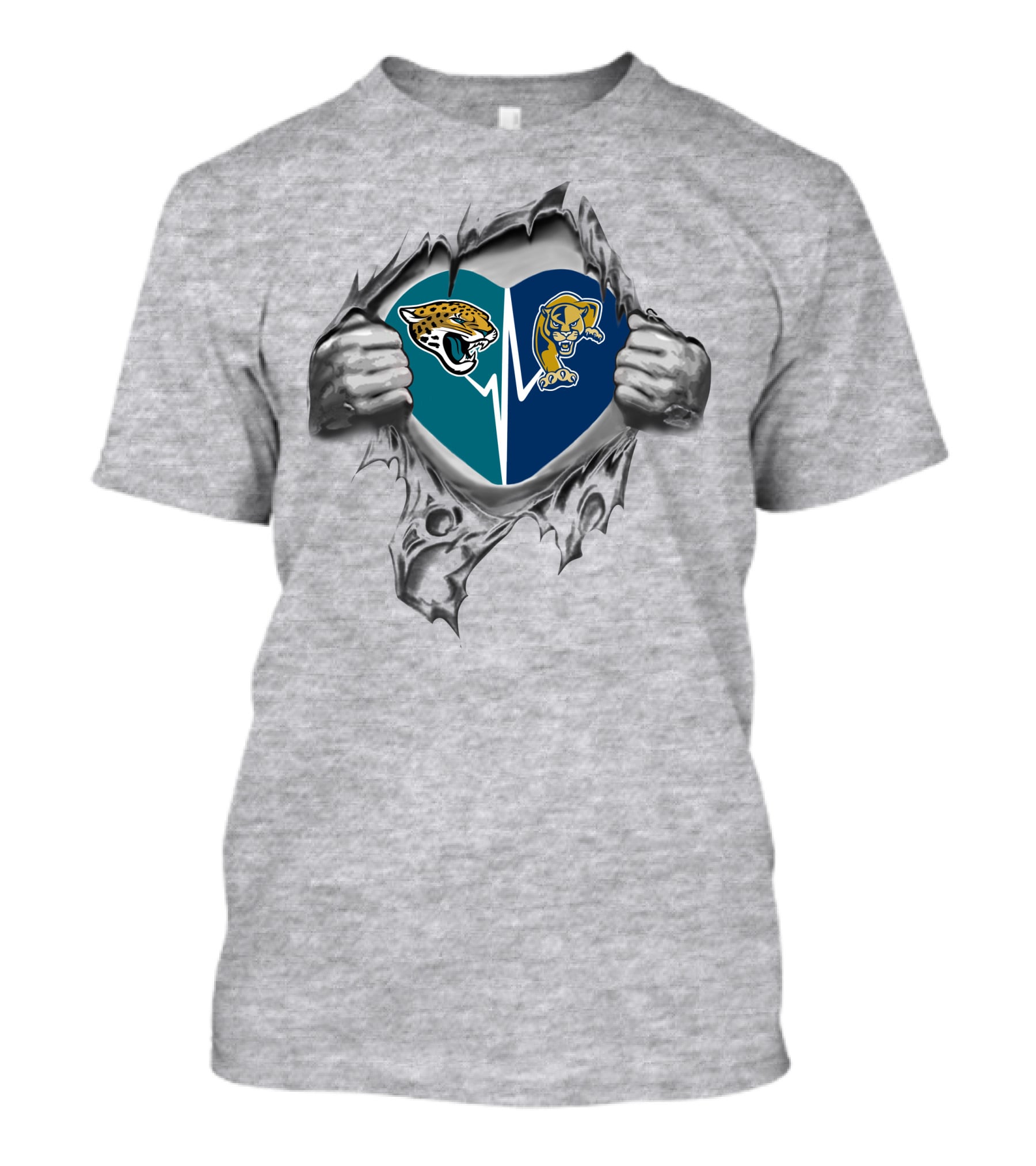Florida Panthers Jaguars Heartbeat Passion Fan Split Loyalty T-Shirt