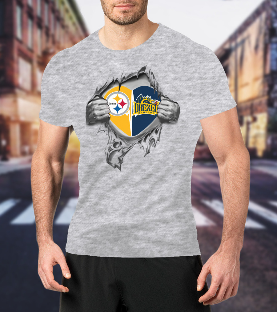 Steelers Drexel Dragons Heart Rip T-Shirt