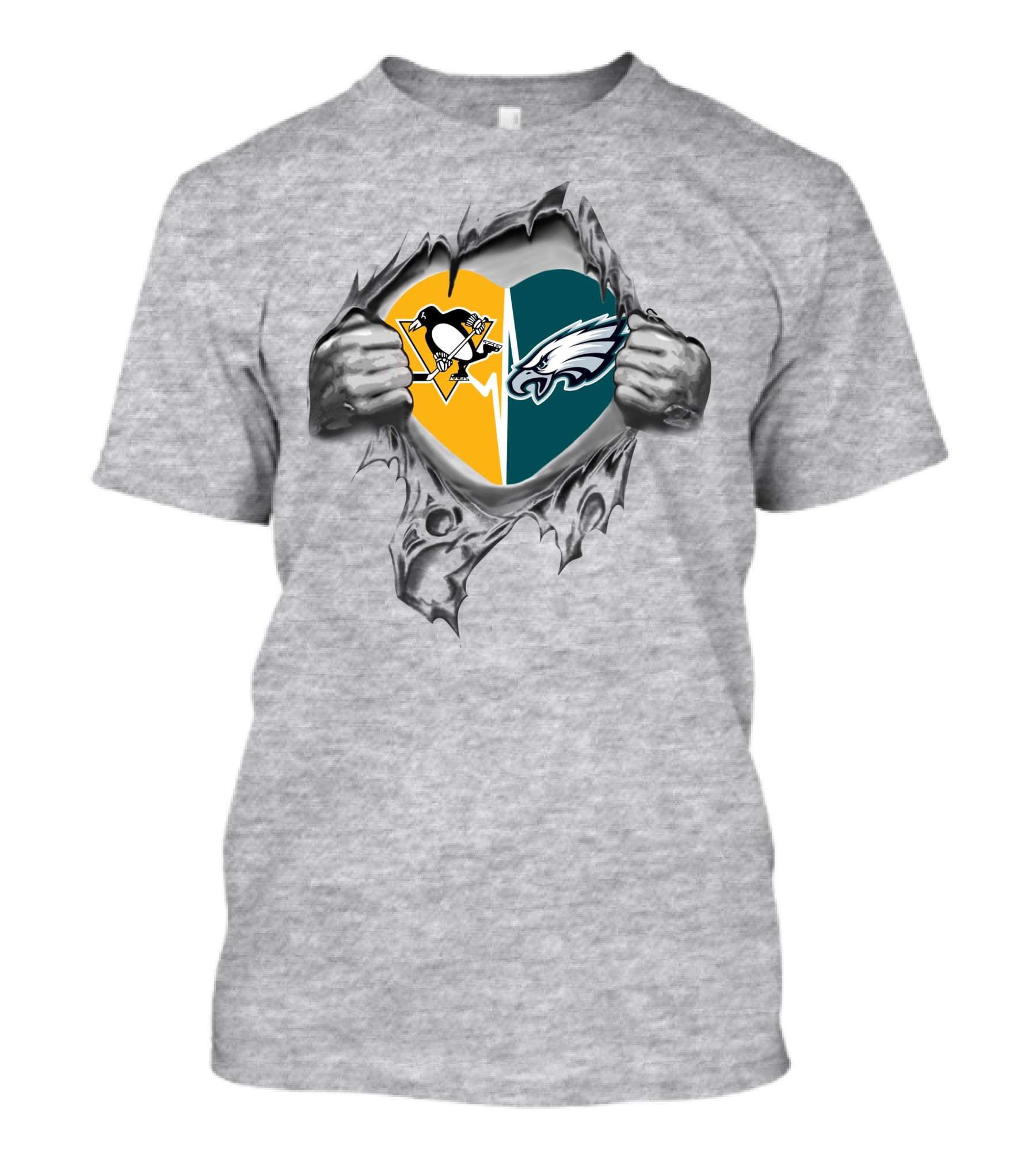 Eagles Penguins Heart Logos Split T-Shirt