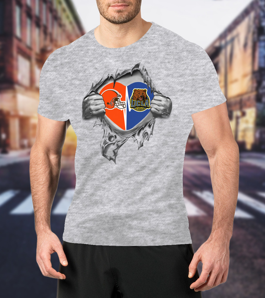 Browns Ucla Bruins Heart Logo Split Football Bear Claw Tear T-Shirt