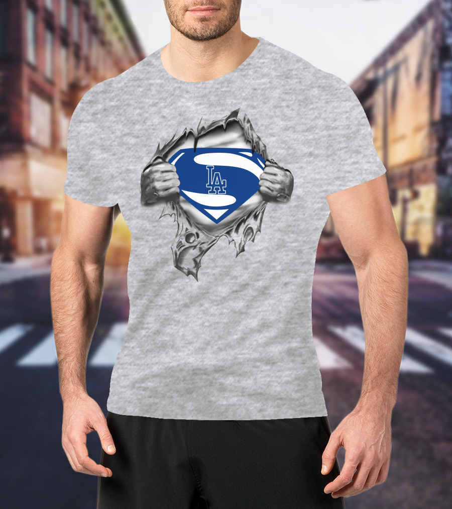 Superman Los Angeles Dodgers La Logo Breaking Through T-Shirt
