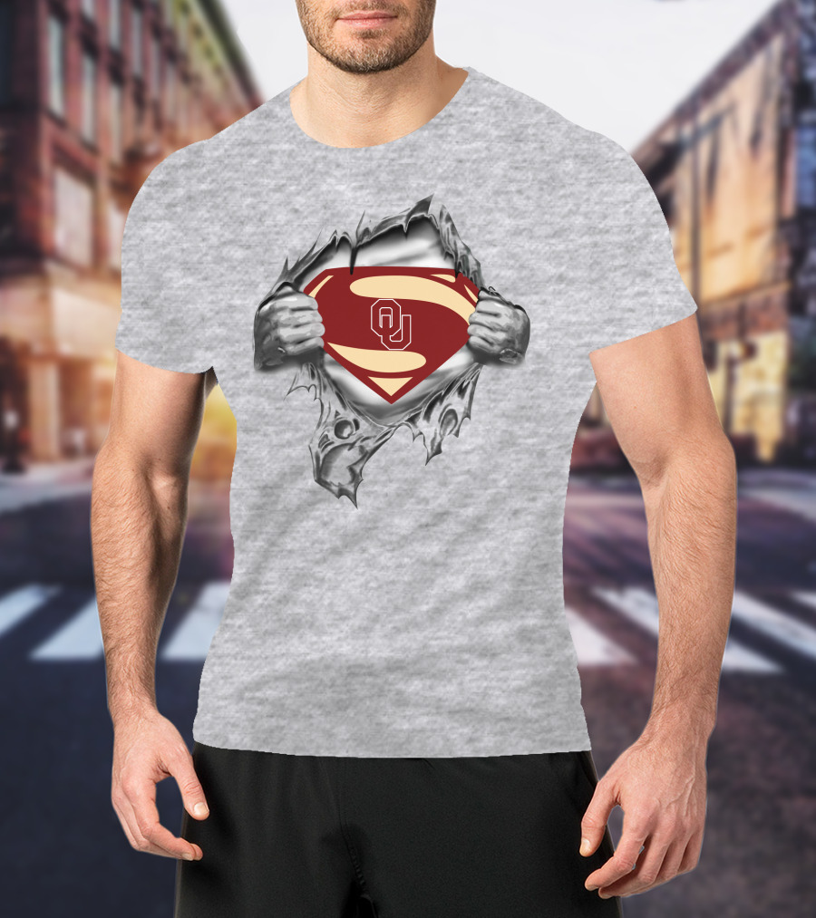 Oklahoma Sooners 308 Superman Logo Emblem Tear-Through T-Shirt